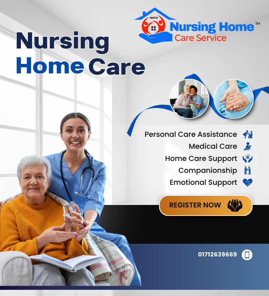 Nurse providing home nursing care to elderly patient in Dhaka