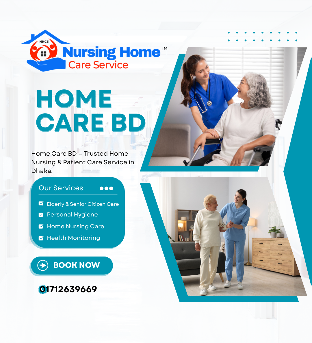 Home Care BD nurse providing patient care at home in Dhaka